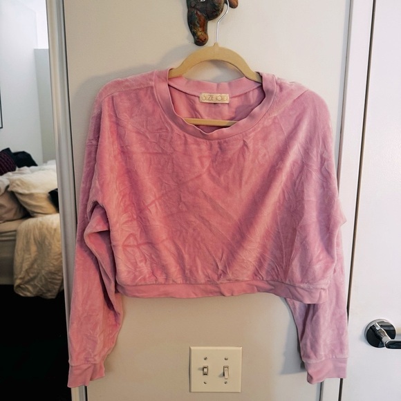 SUZIE KONDI pink terry cropped sweatshirt - Picture 1 of 5